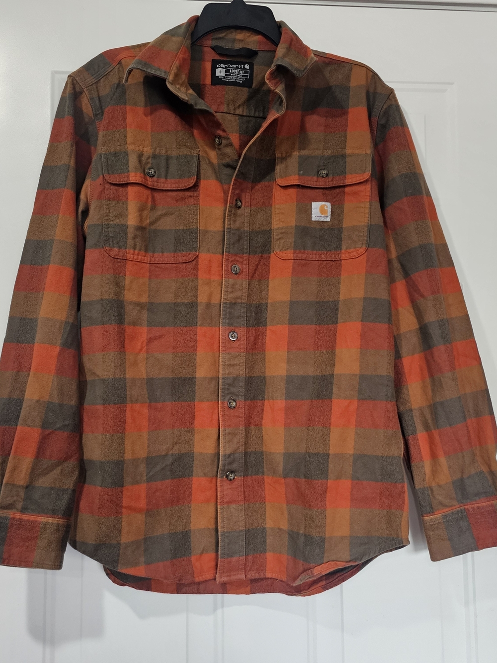 Carhartt Orange Brown Plaid Button Shirt Urban  Streetwear Size Small {Bx26}